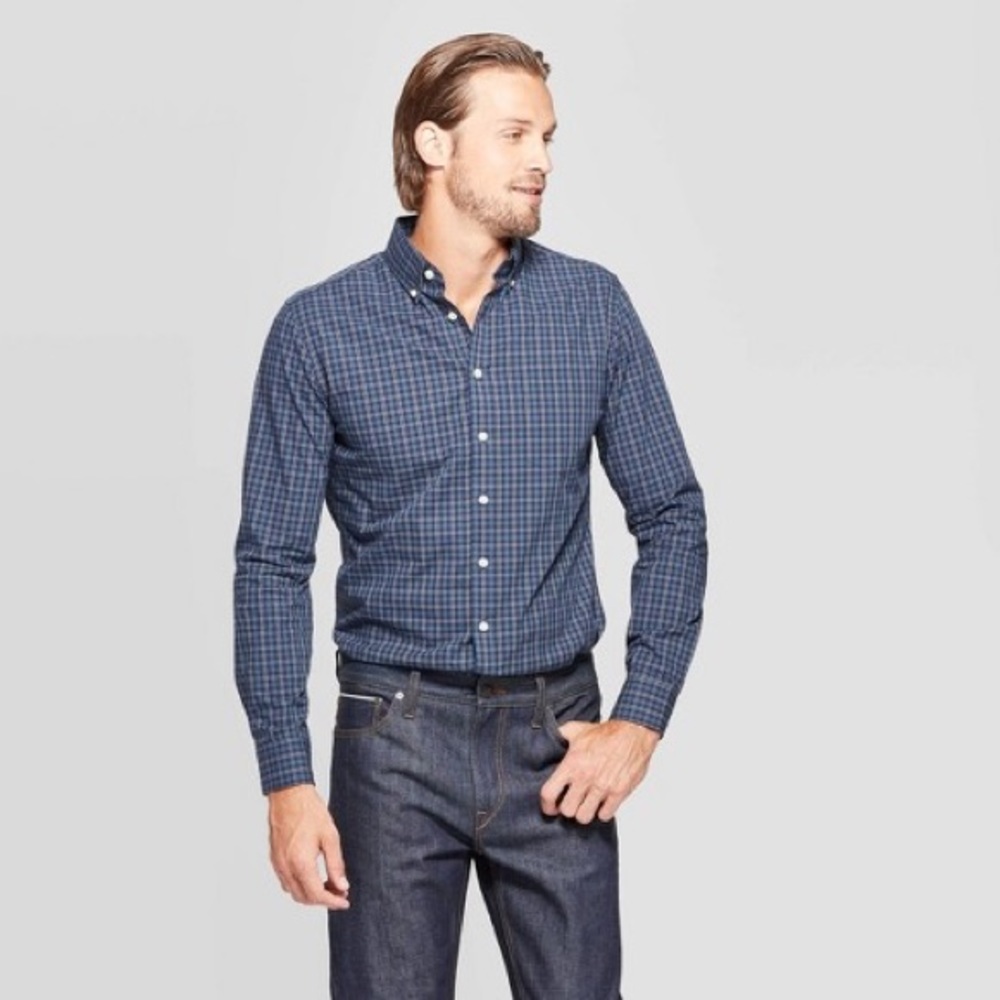NWT Long Sleeve Button Down Shirt Men XXL Blue